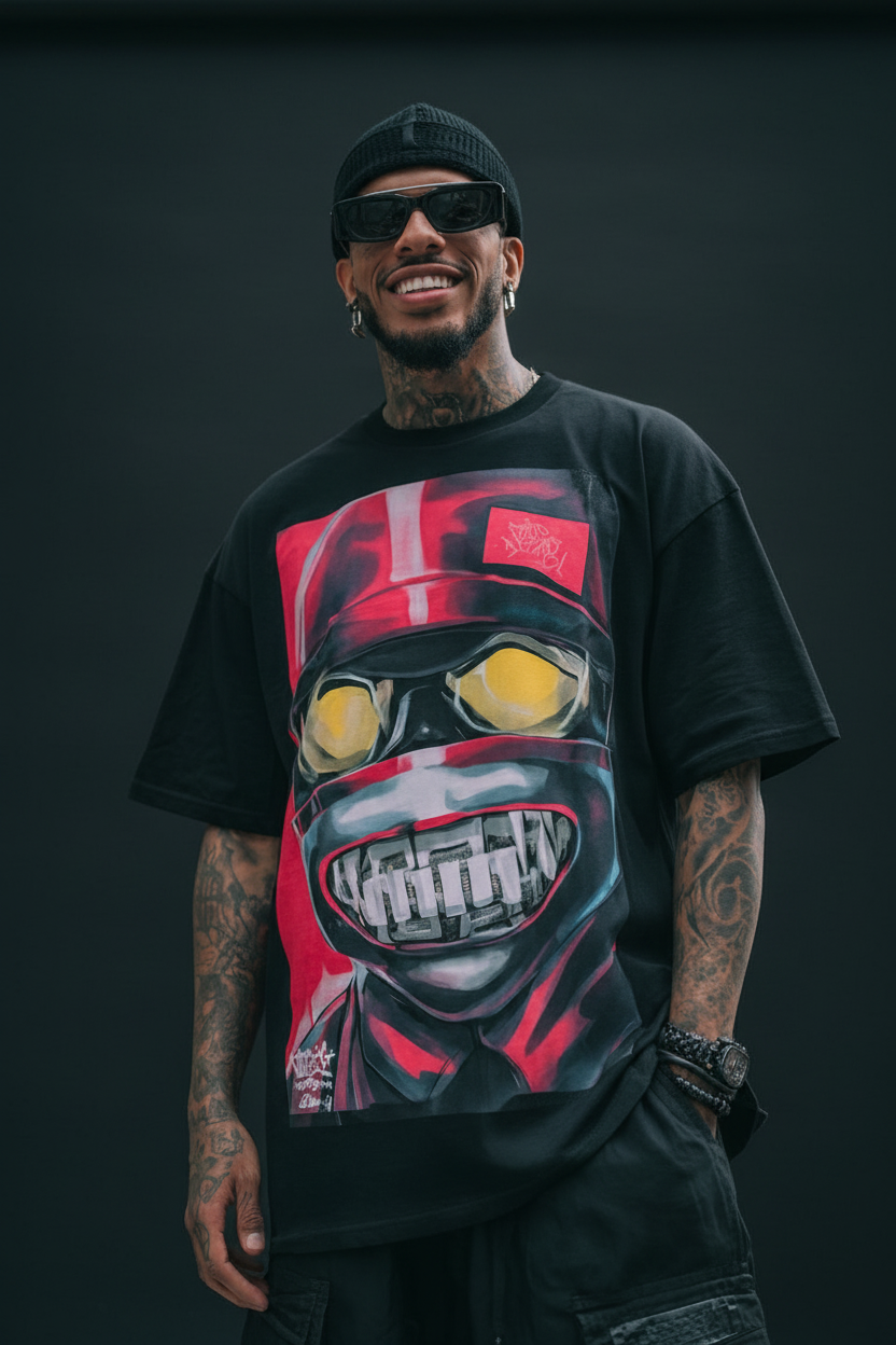 Cyber Warrior Graphic Oversized T-Shirt