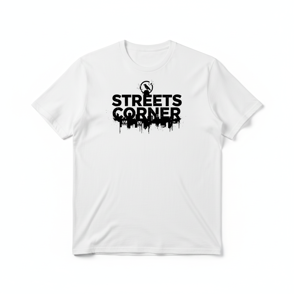 Streetscorner Logo - T-shirt Blanc Signature Streetwear Streetscorner