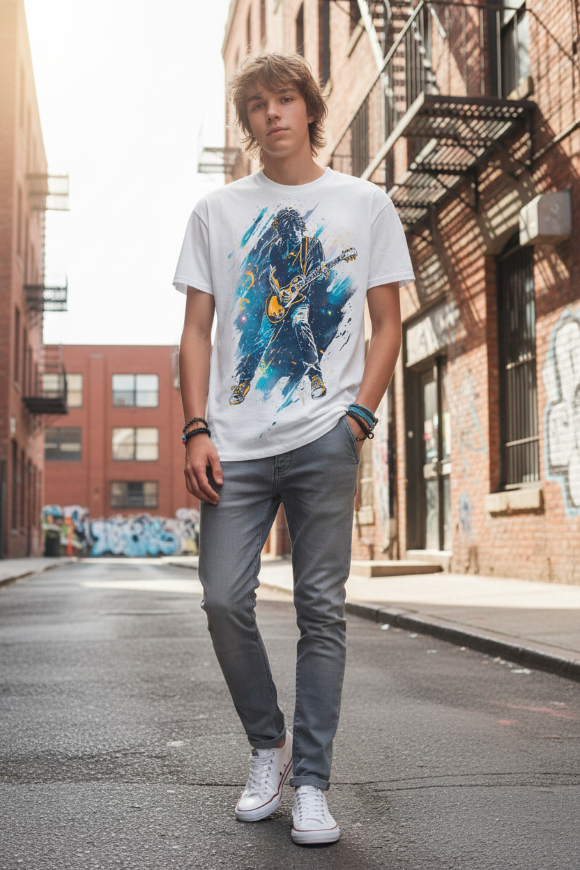 Lifestyle T-Shirt Blanc Guitariste