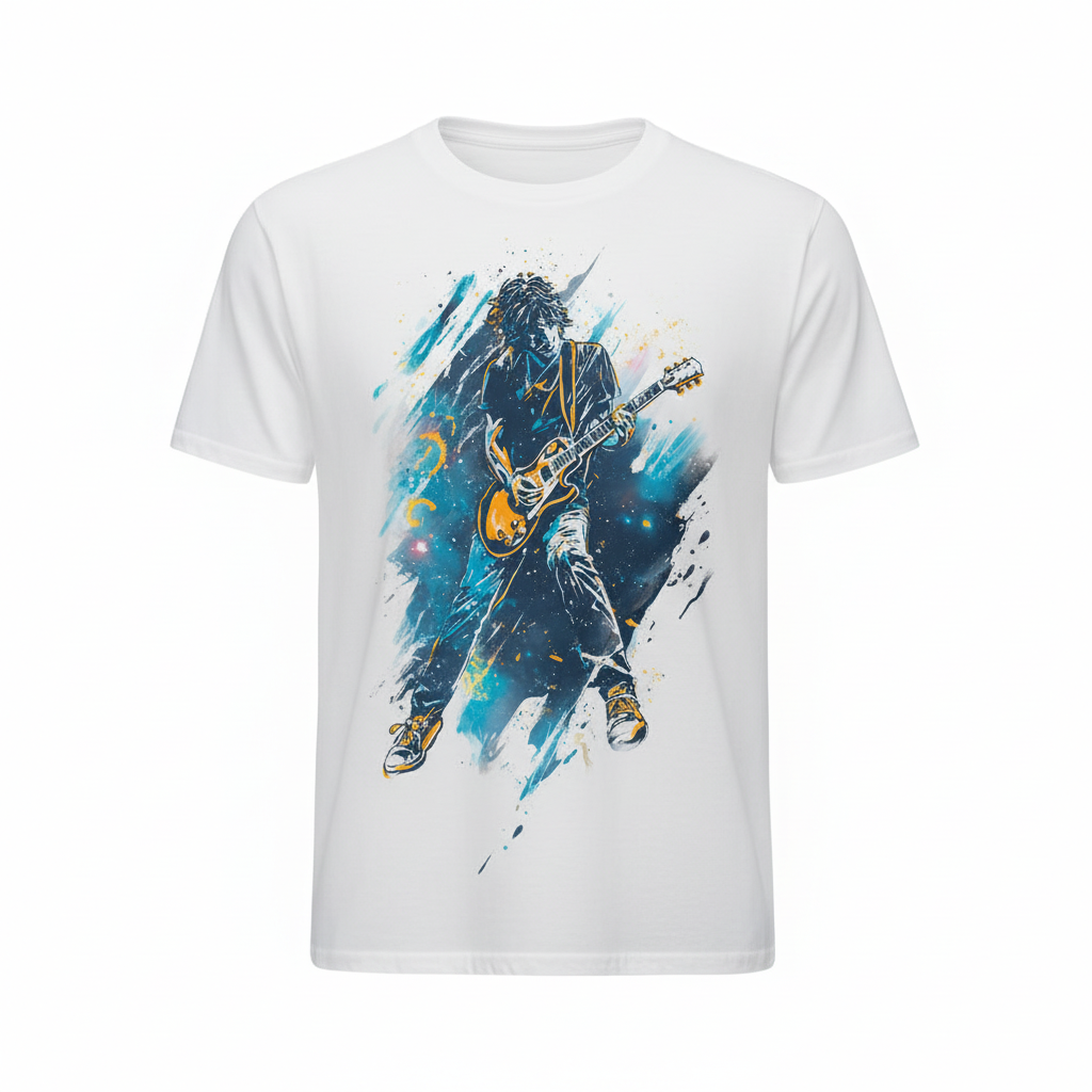 Mockup T-Shirt Blanc Guitariste Aquarelle