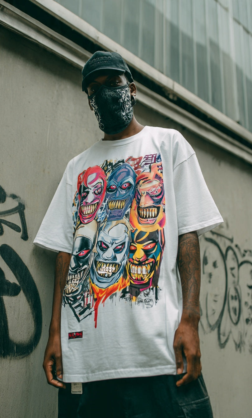 Demon Masks Graphic Oversized T-Shirt Streetscorner