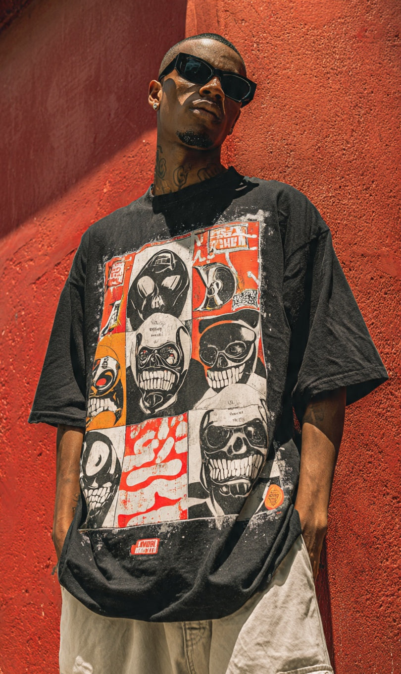 Skull Collage Grunge Oversized T-Shirt Streetscorner